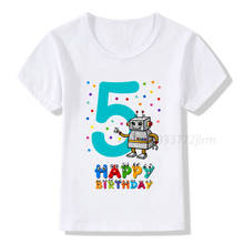 Boy 1-9 Birthday Number Print T Shirt Children Cute Robot Birthday Boy T-shirts Boy&Girl Funny Gift Tshirt Present Family Outfit 2024 - buy cheap