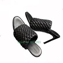 Knitted Handwork Slipper Outdoor Stiletto High Heel Shoes Open Toe Slip On Dress Office Lades Shoes Summer Genuine Leather Solid 2024 - buy cheap