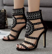 Foreign trade new Roman shoes rhinestone high-heeled new fine with open toe sandals female summer 2019 large size women's shoes 2024 - buy cheap