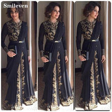 Smileven Black Moroccan caftan Evening Dresses Gold Lace Appliques Arabic Muslim Special Occasion Dress Evening Party Gowns 2024 - buy cheap