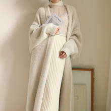 Casaco feminino de caxemira para outono, suéter longo tipo cardigã grande de malha elegante para inverno z629, novo, 2020 2024 - compre barato