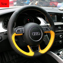 Funda de cuero cosida a mano para volante de coche, accesorio Interior de fibra de carbono para Audi A4, A6L, A3, Q3, A4L, Q2L, Q5, DIY 2024 - compra barato