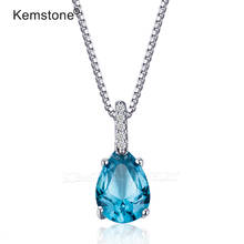 Kemstone Blue Zircon Water Drop Copper Pendant Necklace Female Jewelry for Women 2024 - buy cheap