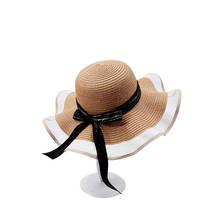 Sombrero fino y transpirable para mujer, hecho a mano sombrero de paja, tejido de cinta, con encaje de ala ancha, para playa 2024 - compra barato