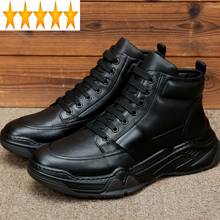 Botas masculinas em couro legítimo inglaterra, calçados de plataforma pretos de cano alto com cadarço, quentes para o inverno, sapatos casuais de marca 2024 - compre barato