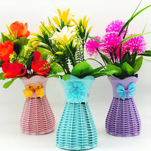 Креативная ротанговая пластиковая ваза, 4 цвета, цветочный горшок, цветочная корзина, декоративные вазы для цветов, настольная Скандинавская мини ваза, домашний декор 2024 - купить недорого