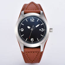 Parnis-novo relógio de pulso masculino miyota, mostrador preto com data automática, alça de couro escovado, 44mm 2024 - compre barato