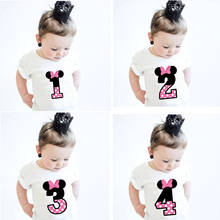 Kids Number 1 2 3 4 Print Pink Bowknot T-shirt Boys Short Sleeve Birthday Party Children Baby Girls Summer Tops Unisex Tee Tops 2024 - buy cheap