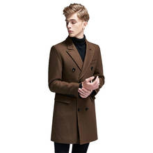 Мужское двубортное пальто средней длины, кашемировый Тренч с длинным рукавом и воротником 2024 - купить недорого