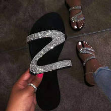 Sandálias femininas rasteirinhas com cristais brilhantes sandálias de verão com strass chinelos para mulheres tamanhos grandes 35-43 2024 - compre barato