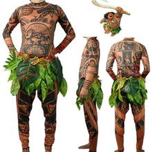 Camiseta/pantalones de tatuaje para adultos, disfraz de Moana Maui para Halloween, con falda de hojas, para hombre y mujer 2024 - compra barato
