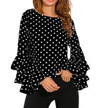 Camiseta de manga acampanada de lunares para mujer, camisa holgada de lunares, blusa informal para mujer, Tops de alta calidad 2021 2024 - compra barato