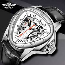 Relógio de pulso automático para homens, relógio esportivo com pulseira de couro genuíno com design geométrico e pulseira de marca winner 2024 - compre barato