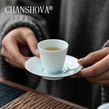 Chanshova tradicional estilo chinês 40ml artesanal cerâmica celadon azul xícara de chá e pires conjunto china porcelana chá conjunto h620 2024 - compre barato