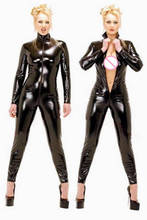 Женский привлекательный латексный костюм-кошка из ПВХ, женский черный блестящий кожаный комбинезон на молнии, облегающий боди для ночного клуба 2024 - купить недорого