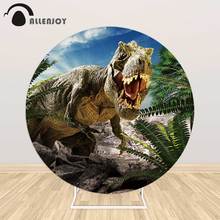 Allenjoy-Fondo de círculo redondo de dinosaurio realista, papel tapiz elástico para fiesta de cumpleaños de bebé de jungla, estudio fotográfico 2024 - compra barato