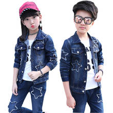 Girls Boys Clothes 4 6 8 10 12 14 Year Teen 2018 Girls Denim Jacket &Jeans 2Pcs Children five-pointed star Cotton Casual Outfits 2024 - buy cheap