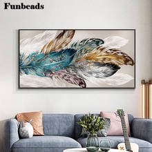 5D DIY Diamond Painting Modern art, colored feathers cross stitch full square round diamond mosaic embroidery FF3947 2024 - buy cheap