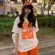 Orange Abstract Painting Korean T-Shirts Women Short Sleeve Casual O-Neck Streetwear Loose Shirts Tops 4XL Oversized 2021 Z318 2024 - buy cheap