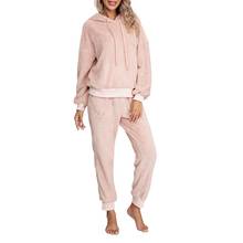 Conjunto de pijama de lana para Mujer, ropa de dormir gruesa y cálida, sudadera con camisón, traje de felpa, 2 uds. 2024 - compra barato