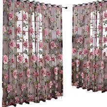 Door Blinds Window Peony Printed Transparent  Curtains for Living Room Bedroom Window Curtain Blinds Stitched with white Voile 2024 - buy cheap
