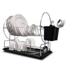 Cremalheira de prato dupla camada lavar e colocar pratos rack de prato rack de prato de arame rack de armazenamento de cozinha rack de prato 2024 - compre barato