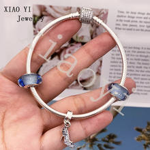 XIAOYI jewelry 100% s925 DIY charm bracelet blue glass bead high heels winter Christmas snake bone chain gentle 2024 - buy cheap