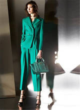 Trajes de pantalón verde para mujer, trajes de negocios de oficina, conjuntos de ropa de trabajo Formal, uniforme, estilos elegantes, traje hecho a medida 2024 - compra barato
