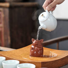 Purple Clay Tea Pet Ornament Cute Pig Home Decoration Handmade Yixing Carve Tea Art 2024 - buy cheap