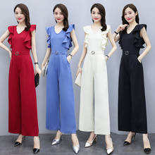 2022 Summer Women Deep V-neck Sexy Sleeveless Jumpsuits Solid Color Straight Full Length Pants Ladies Party Overall Outfit Y426 2024 - buy cheap