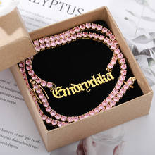 Pink White Custom Rhinestone Letter Name Necklaces For Wome Men Personalized Name Neck Chain Pendant Necklace Jewelery 2020 BFF 2024 - buy cheap