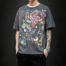 LIFENWENNA-Camiseta con estampado de letras para hombre, camisa de manga corta con estampado de grafiti a mano, cuello redondo, informal, Hip Hop, M-5XL 2024 - compra barato