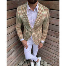 2020 Houndstooth Men Suit 2Pcs Set Tailored Slim fit Groom Tuxedo Blazer Plus Size Wedding Suits for Men Fashion Jacket Pants 2024 - buy cheap