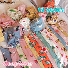 Женские пижамные комплекты с мультяшным принтом, круглый вырез, полная длина, дышащие, мягкие, высокое качество, женская одежда для сна, шикарная, простая, милая Мода 2024 - купить недорого