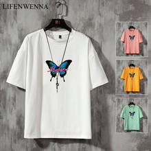 LIFENWENNA-Camiseta con estampado de mariposa para hombre, camisa de Skateboard de Hip-Hop, Harajuku, de algodón, de calle alta, 5XL 2024 - compra barato