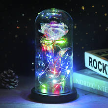 2020 LED, Rosa encantada, flor de lámina de oro de 24K eterna con cadena de luces de hadas en la cúpula para regalo de Navidad y Día de San Valentín 2024 - compra barato