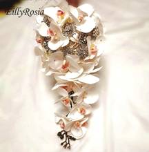 Eillyrosia buquê de noiva com caixa de orquídea, cascata, branca, elegante, novo design, flores para casamento 2024 - compre barato