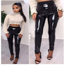 Womens Sexy Black High Waist Pants Slim Soft Strethcy Shiny Wet Look Faux Leather Vinyl Leggings Trouser Pants pantalon 2024 - buy cheap