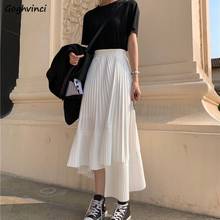 Faldas plisadas de media pantorrilla para mujer, dobladillo Irregular, sólido, elegante, combina con todo, estilo coreano, moda, línea A, gasa, Chic, Retro 2024 - compra barato