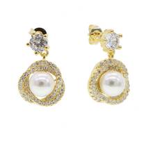 2020 summer beach pearl jewelry Gometric cz white pearl inside fresh sea pearl beads Gold color bling cz trendy earring 2024 - buy cheap