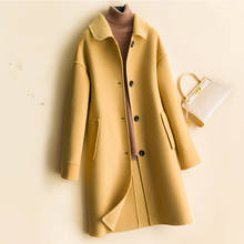 Высокое качество элегантное женское Шерстяное пальто длинное пальто Осень Зима Новая мода Свободный длинный рукав Двусторонняя шерстяная куртка женская 2024 - купить недорого