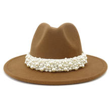 2020 Women Men Wool Fedora Hat With Pearl Gentleman Elegant Lady Winter Autumn Wide Brim Church Panama Sombrero Jazz Cap 58CM 2024 - buy cheap