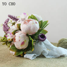 Yo cho estilo europeu artificial rosa flor casamento buquê decoração do laço nupcial damas de honra buquê decoração casamento flores 2024 - compre barato