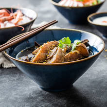 Retro Blue Bowl Ceramic Dessert Noodle Bowl  Japanese Restaurant Ramen Bowl 2024 - buy cheap