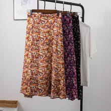 Falda de sección larga para mujer, falda Floral de gasa de cintura alta elástica, versión coreana, Popular, primavera y verano, 2020 2024 - compra barato