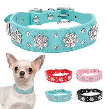 Dog Collar Rhinestone Leather Dog Collar Pet Puppy Necklace Bling Crystal Studded Cat Collars Pink Red For Small Medium Dogs D30 2024 - buy cheap