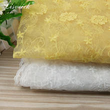 Tela de encaje de flores bordadas de Organza, 1 yarda, blanco/amarillo, accesorios de moda para vestido de boda, diy 2024 - compra barato