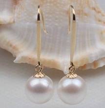 Free shipping  HOT PERFECT ROUND AAA SOUTH SEA GENUINE 9-10MM WHITE LOOSE PEARL EARRING 14k/20 2024 - buy cheap