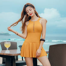 SANQi female swimsuit Ladies One-piece Skirt-style Small Chest Gathered Thinly Covered Belly High Waist Hot Spring Swimwear suit 2024 - buy cheap