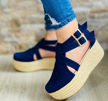 Vintage Wedge Sandals Women Buckle Strap Straw Chunky Sole Platform Flat Shoes Velvet Summer 2021 2024 - buy cheap